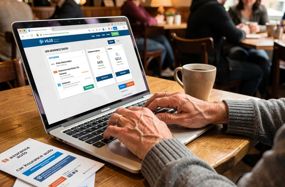 Comparaison en ligne des franchises d'assurance auto sur un ordinateur portable