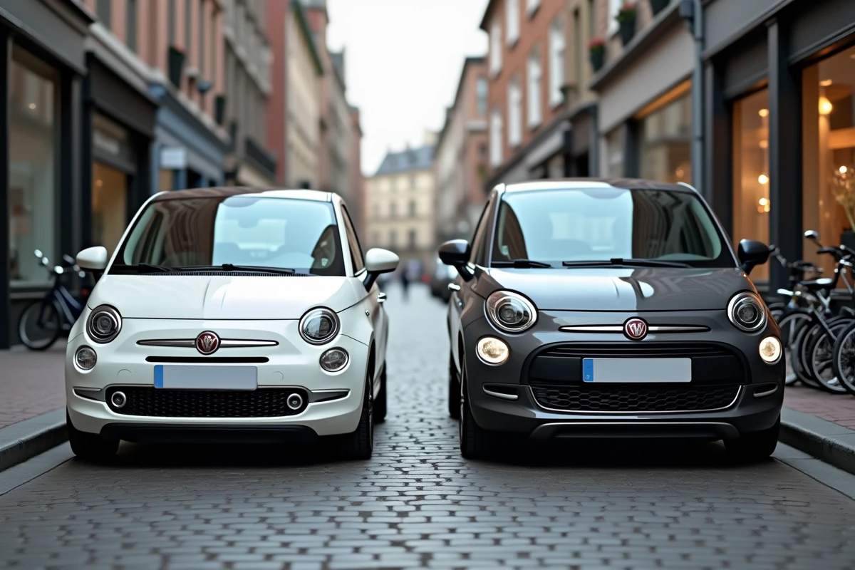 Comparaison visuelle de la taille entre une citadine compacte et un SUV garés côte à côte en ville