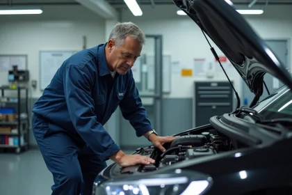 Inspecteur automobile examinant le moteur d'une voiture