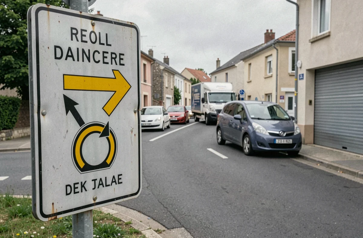 Panneau de déviation routière mis en place suite à un accident sur le périphérique de Caen