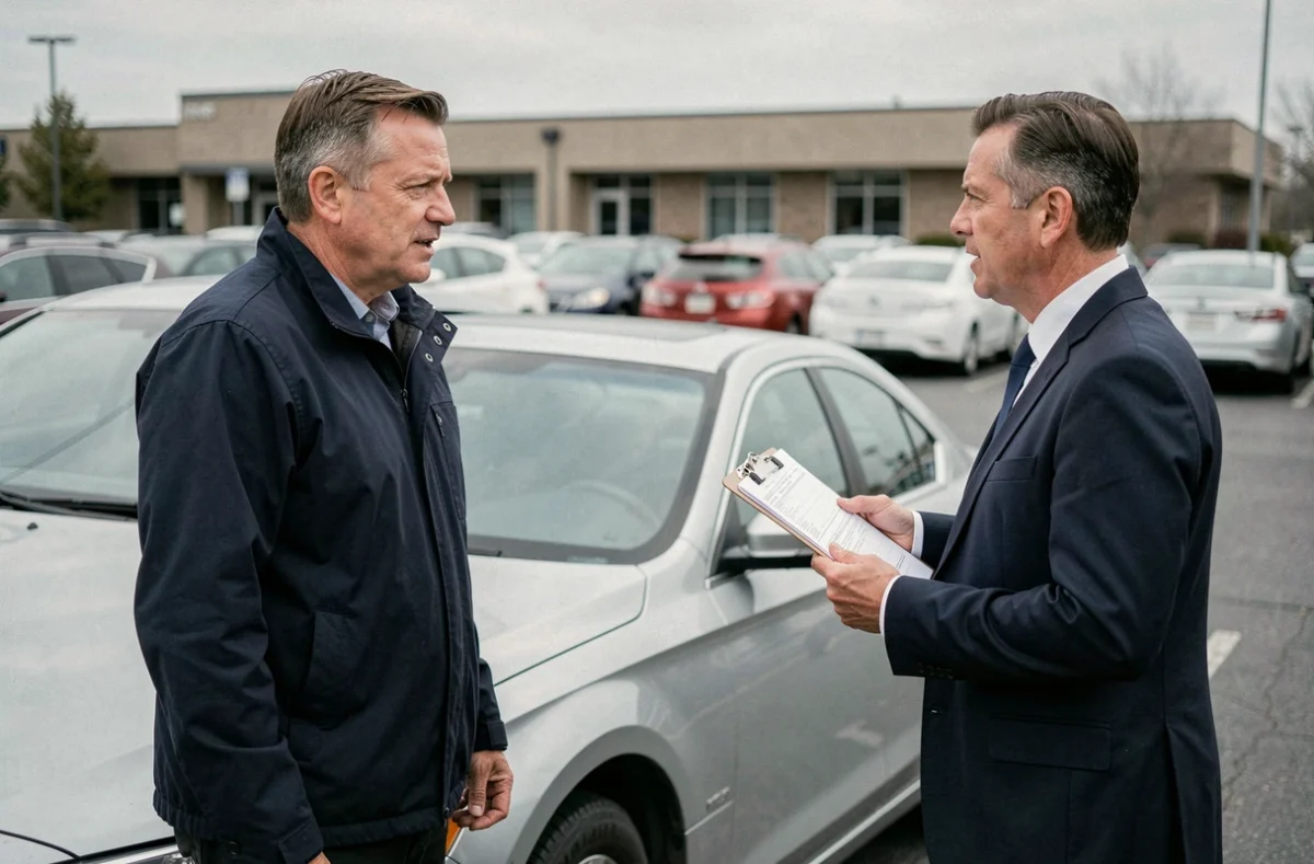 Propriétaire de voiture discutant de la franchise avec un agent d'assurance automobile