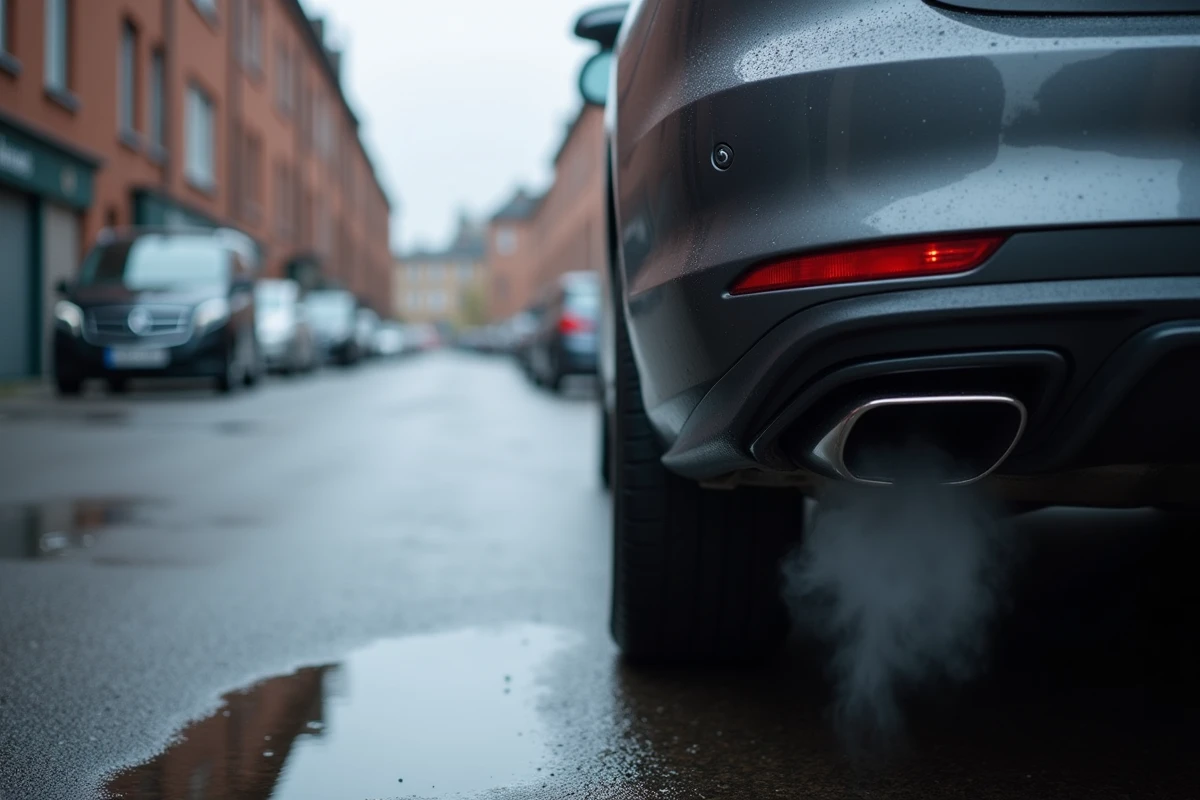 Échappement de voiture diesel émettant un nuage de fumée noire après suppression du filtre à particules sans reprogrammation correcte