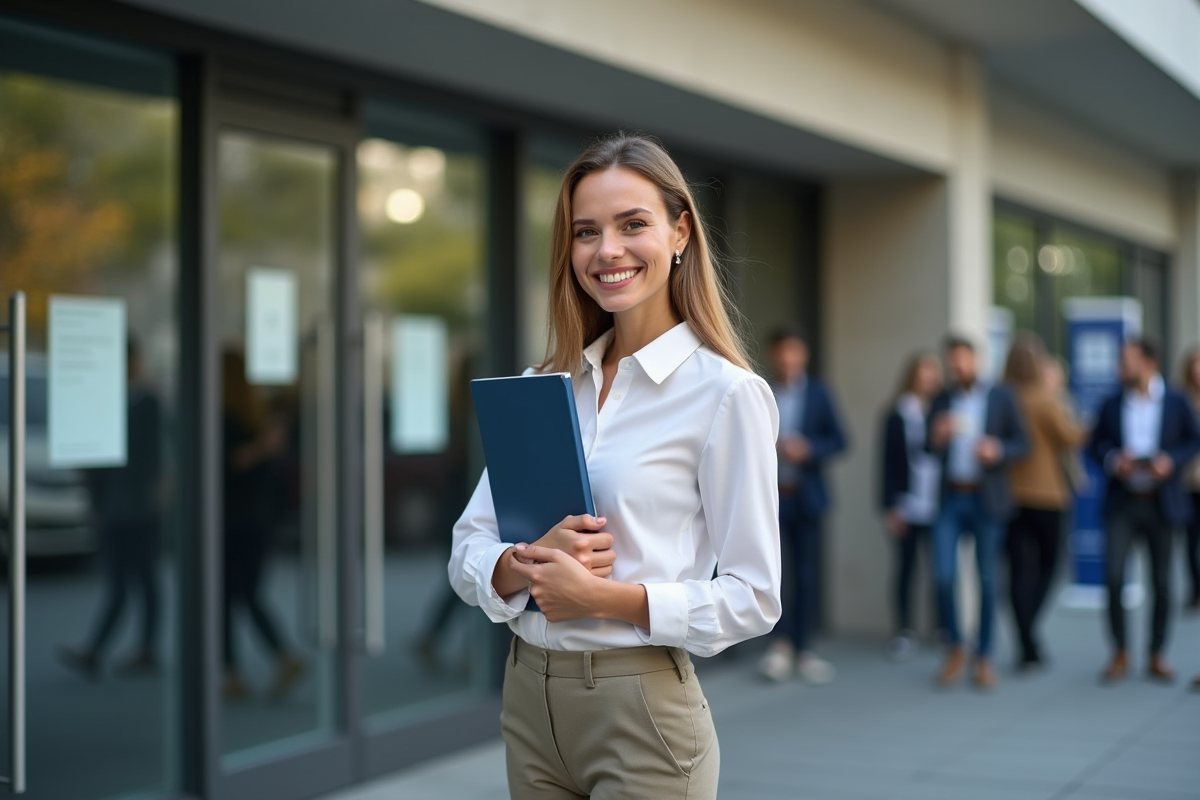 Jeune femme avec dossier de documents administratifs