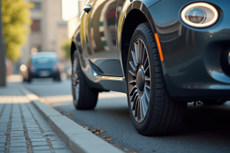 Fiat 500 stationnée en ville avec pneu sous-inflé