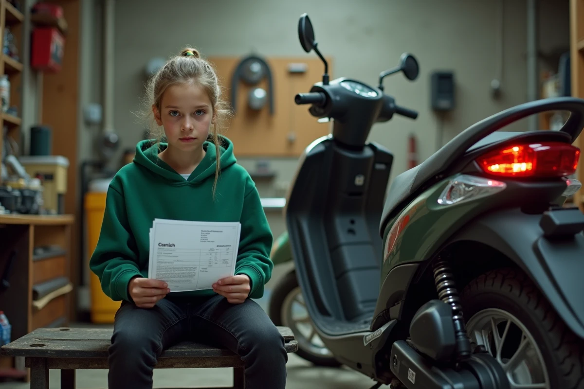 Fille adolescente dans un atelier répare un scooter