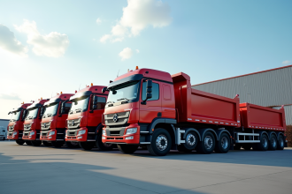 Ligne de camions lourds avec différentes bennes industrielles