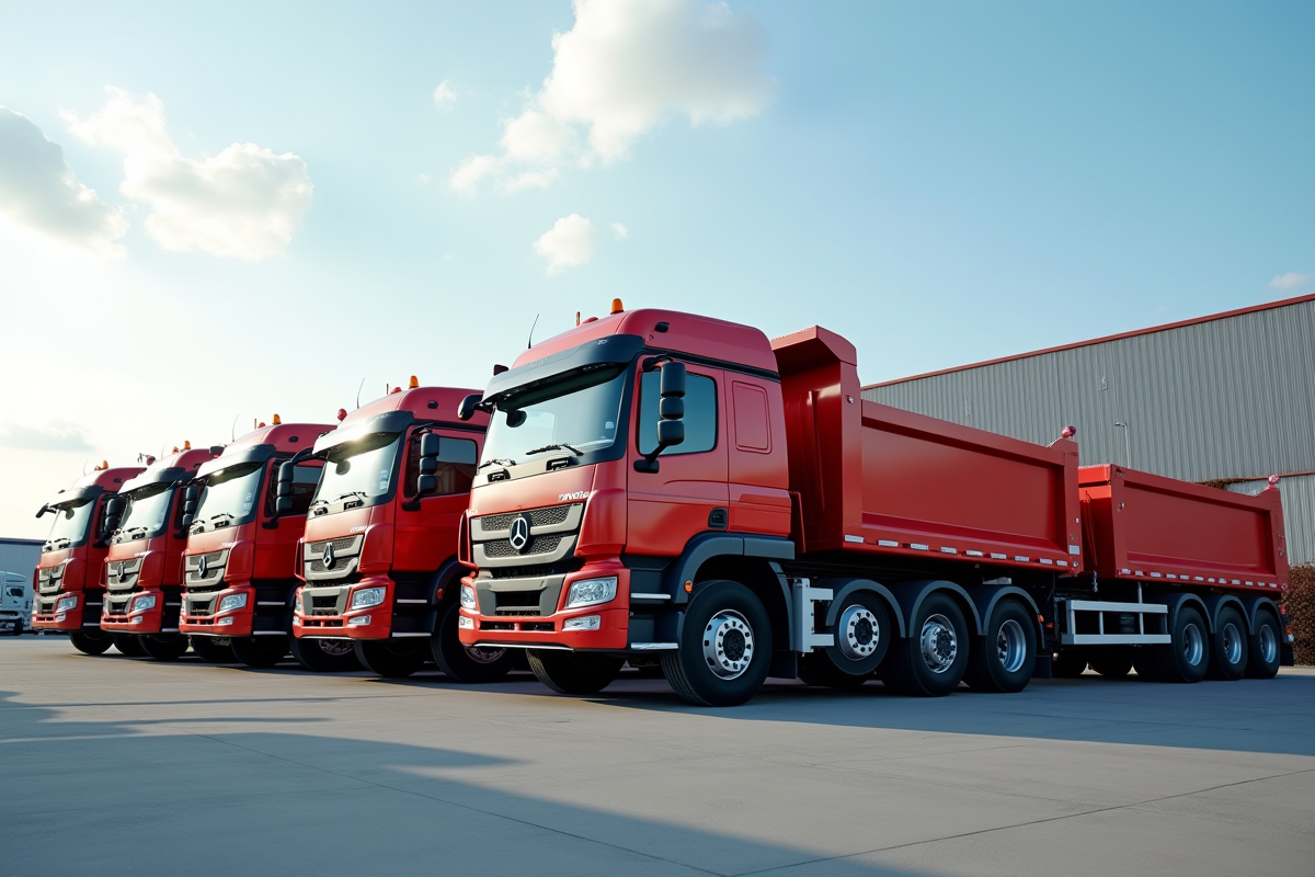 Ligne de camions lourds avec différentes bennes industrielles