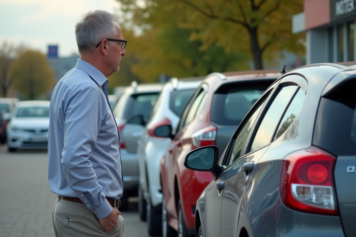 Homme examinant une voiture d