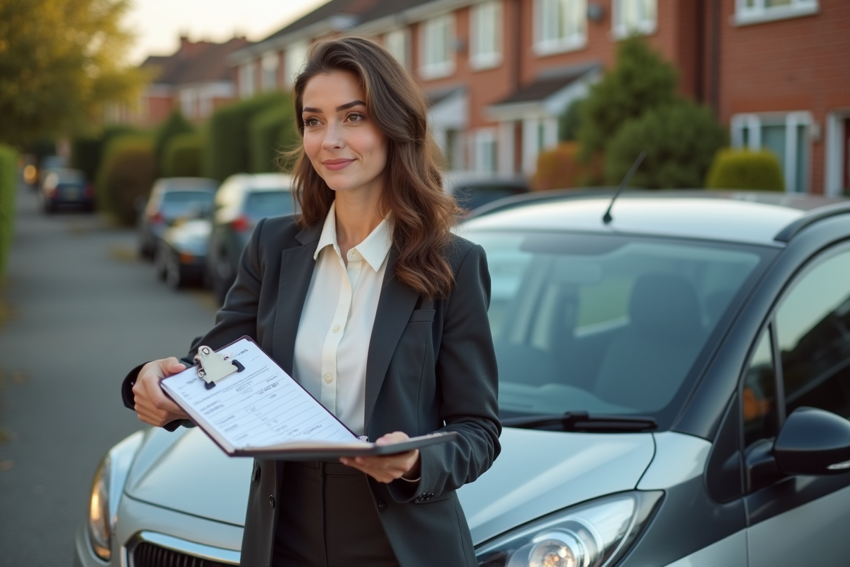 Jeune femme vérifiant le kilométrage de sa voiture à l