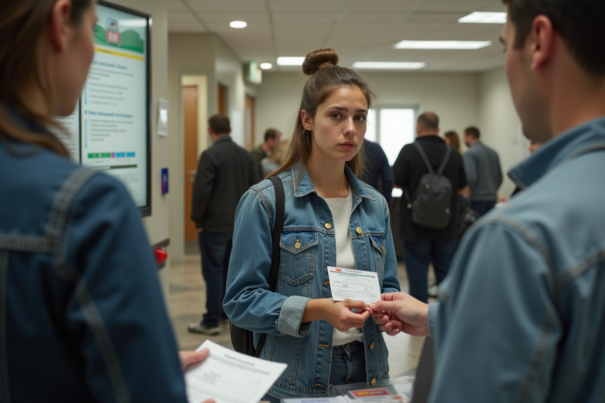 Jeune femme remettant un permis expiré au guichet