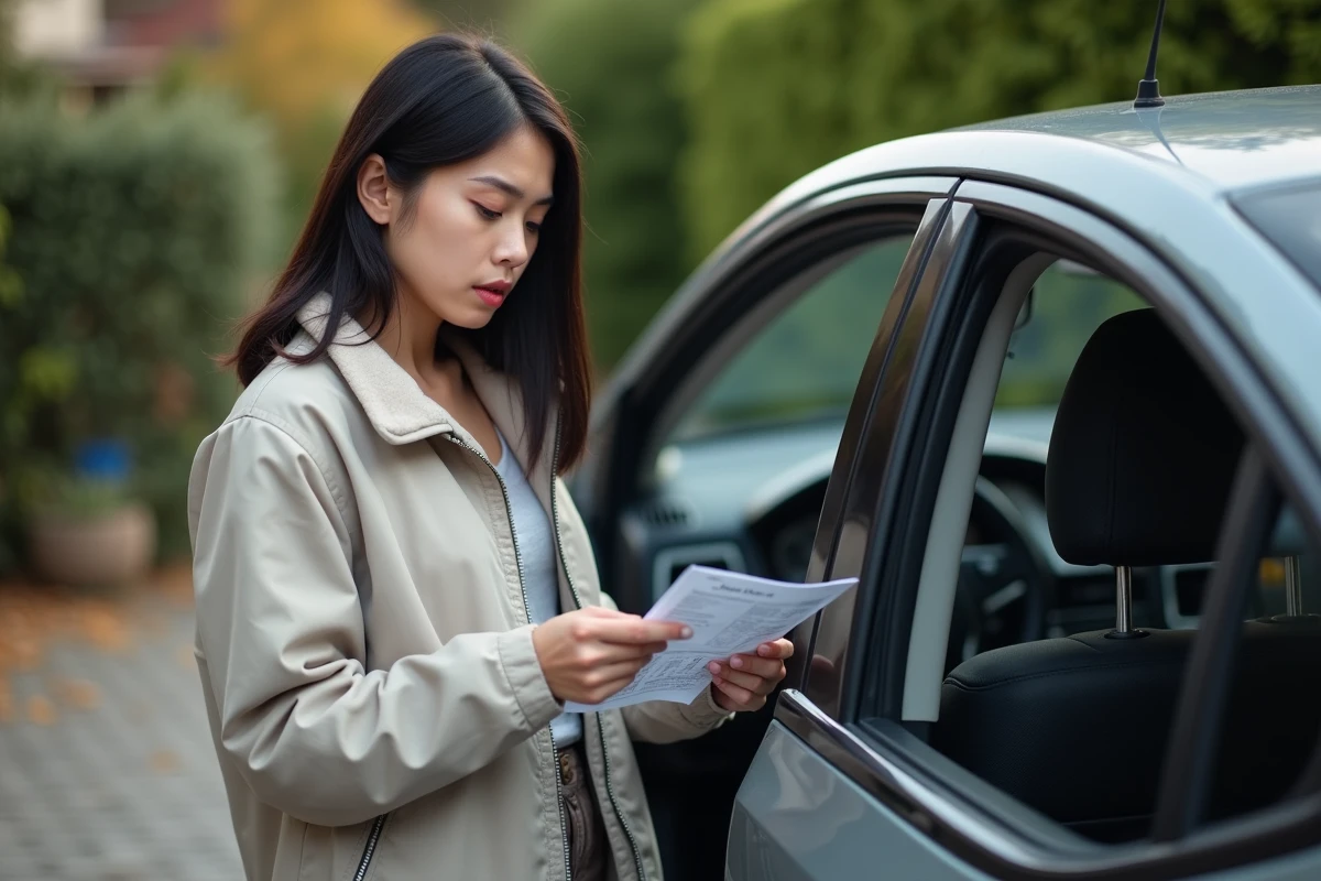 Jeune femme regardant le manuel de radio à côté d