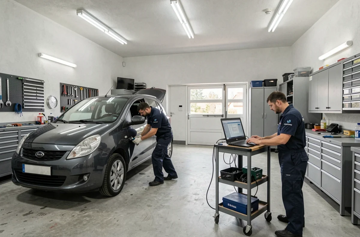 Mécaniciens réalisant plusieurs prestations simultanées dans le garage multiservice MG 87 en Haute-Vienne