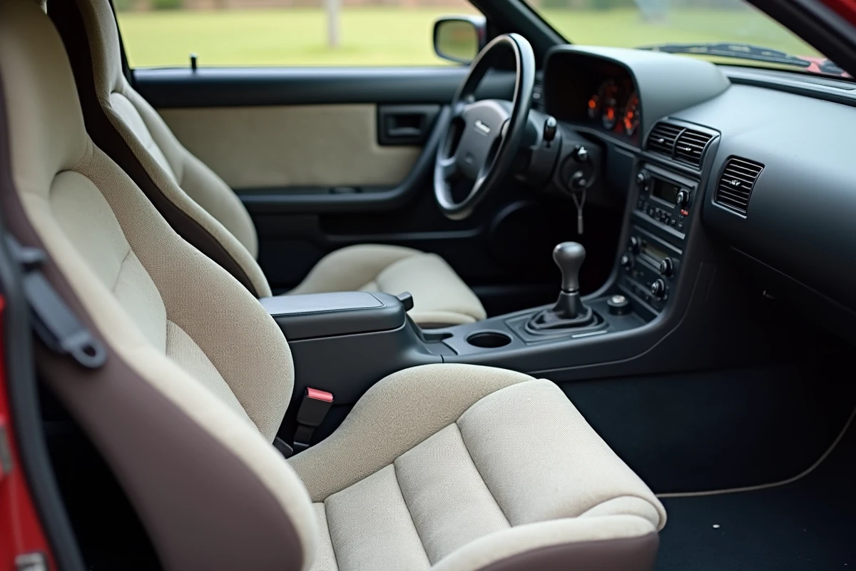 Intérieur authentique de la Nissan S14a Silvia avec tableau de bord et sièges d'origine