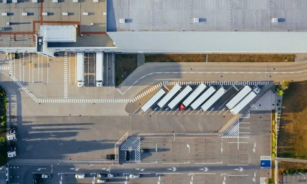 aerial view of vehicles in parking area