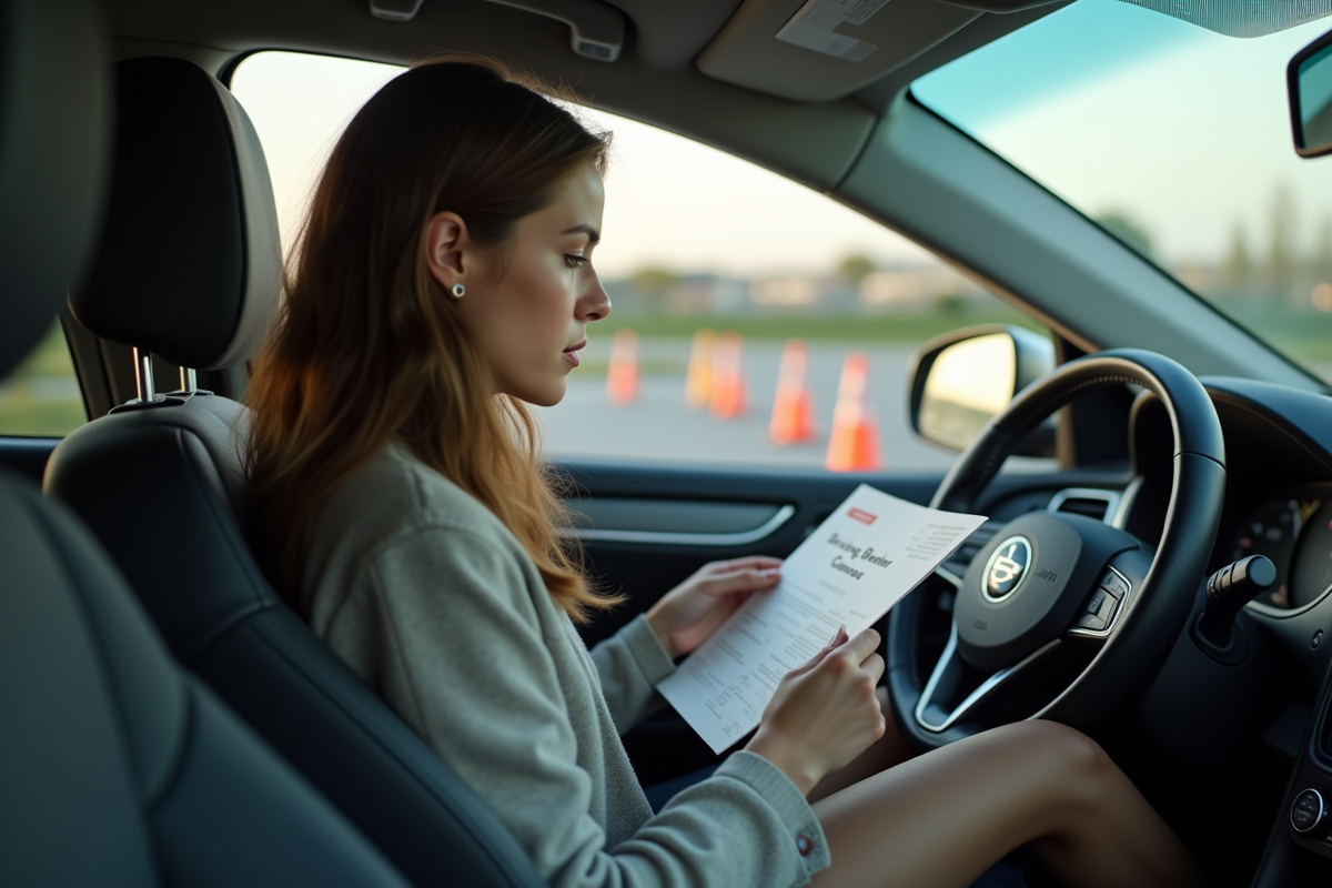 Personne lisant un livret de formation en voiture
