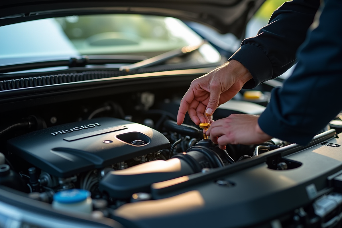 Détail du moteur Peugeot 308 SW avec vérification d