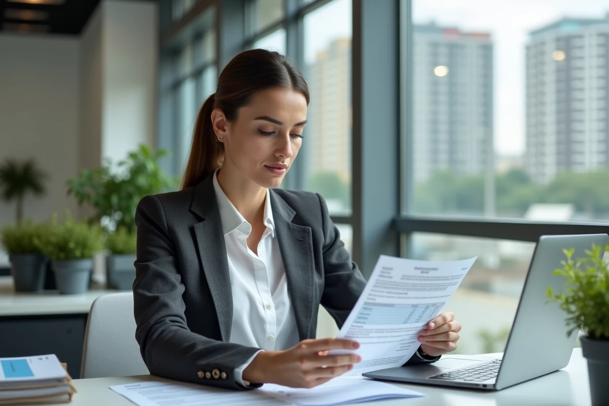Responsable de flotte automobile en entreprise analysant les tarifs et remises pour le contrôle technique DEKRA