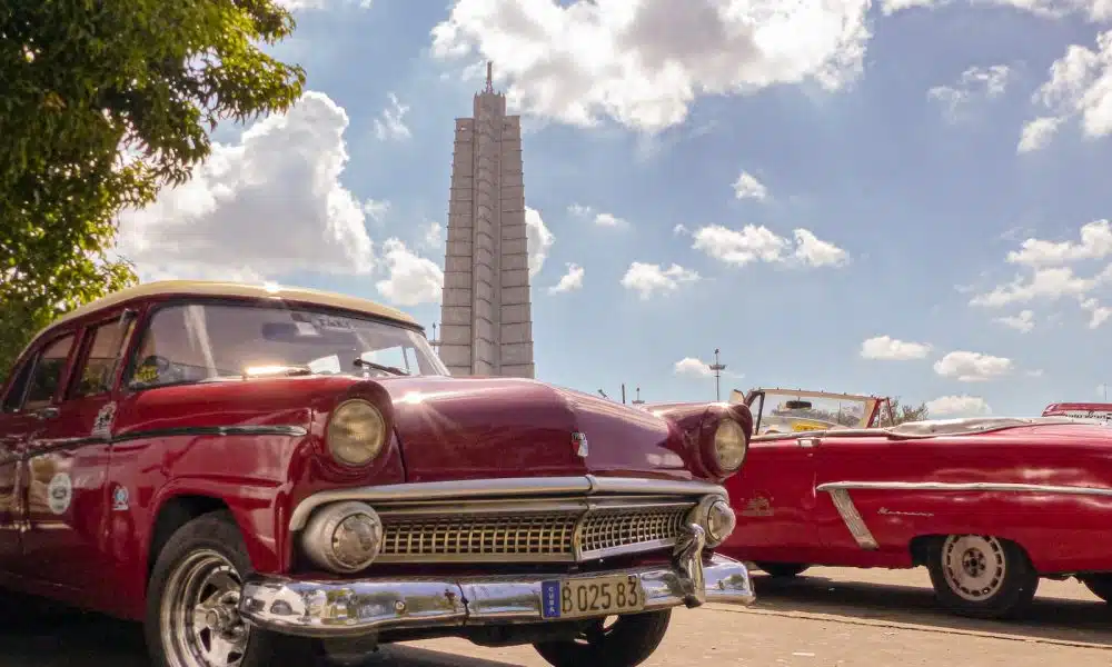 red and white vintage car