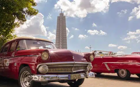 red and white vintage car